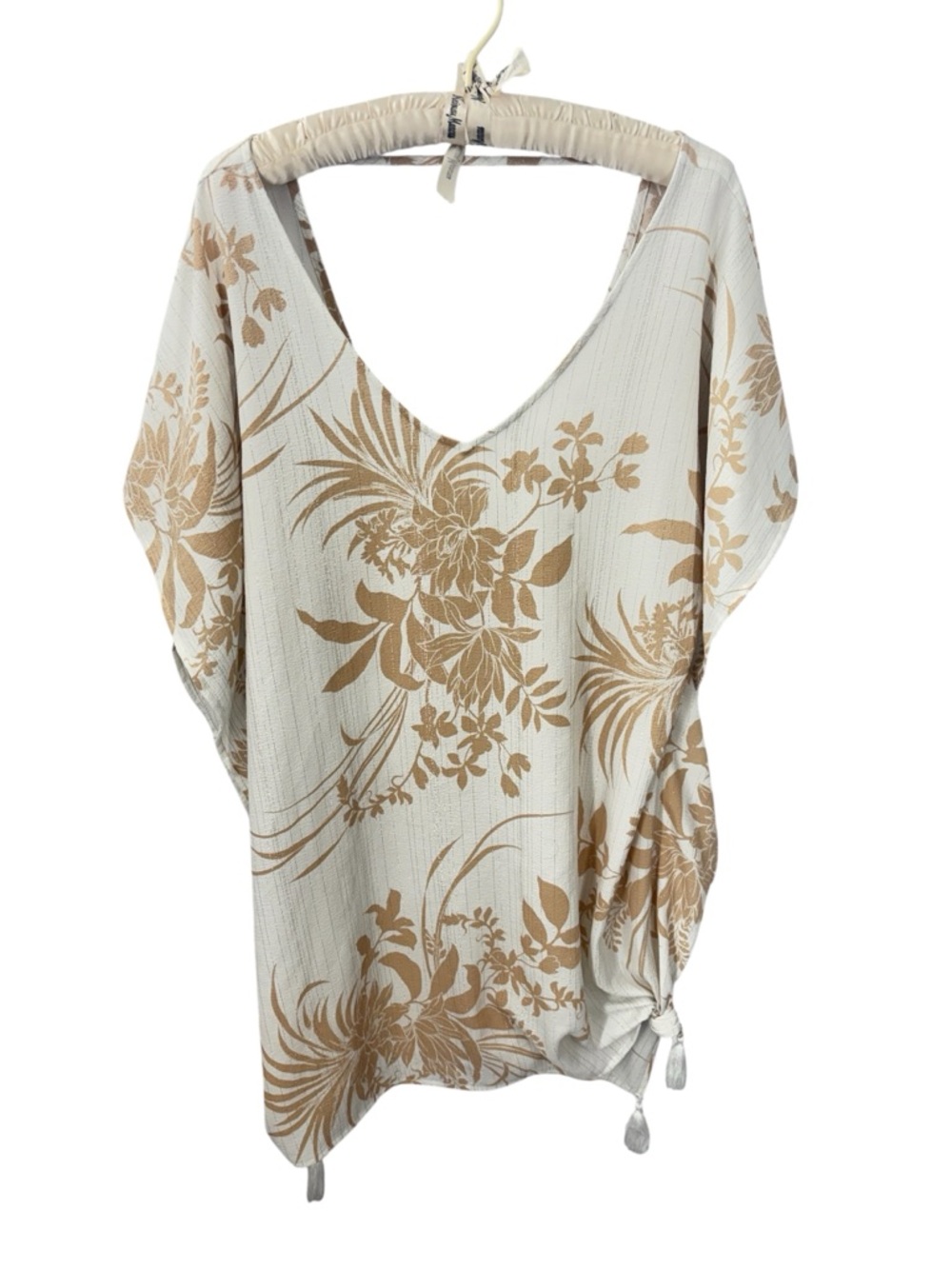 Kona Sol | Floral & Metallic Tassel Swim Cover Up M